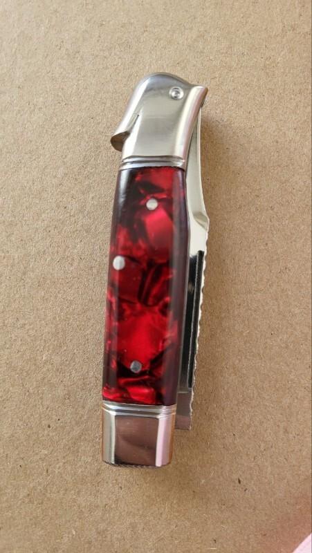 3 3/8" Custom Made Bird's Head Bolster Knife, Very Nice Red Handles 3 3/8" Custom Made Bird's Head Bolster Knife, Very Nice Red Handles