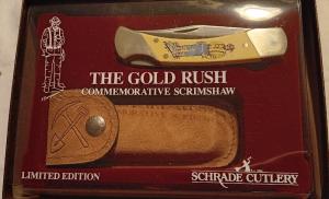 Schrade + USA LTD. The Gold Rush Limited Edition knife w/sheath. SN 0992 of 6,000