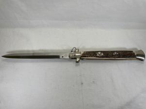 2015 A.G.A. CAMPOLIN Genuine Stag Automatic Spear Point 18" Stiletto Ring Pull