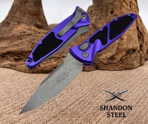 Microtech Socom Elite Auto Purple Handles w/ S/E Apocalyptic 160A-10APPU