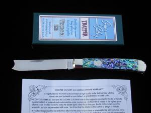 Cooper Cutlery Smooth Abalone Shell Razor Trapper Knife Rare NIB Made in USA ABALONE