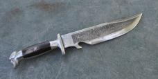 Mexican Miniature Hunting Knife 6 1/2" OAL With Leather Sheath Acid Etch Horn Inserts Ocotlan Mex.