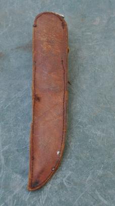Mexican Miniature Hunting Knife 6 1/2" OAL With Leather Sheath Acid Etch Horn Inserts Ocotlan Mex.