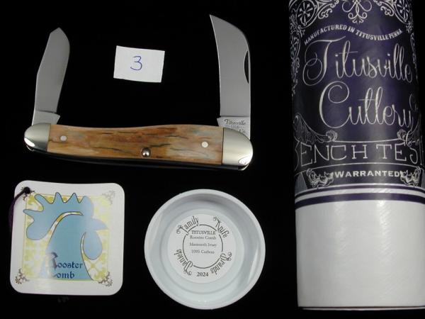 Titusville Cutlery Mammoth Ivory Bark Rooster Comb Farmer Knife Super Rare 1 of 70 COA USA Made 2024 Titusville Cutlery Mammoth Ivory Bark Rooster Comb Farmer Knife Super Rare 1 of 70 COA USA Made 2024