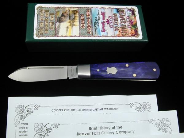 Beaver Falls Cutlery Co Smooth Purple Bone Jack Knife NIT Cooper Cutlery Made in USA PUR Beaver Falls Cutlery Co Smooth Purple Bone Jack Knife NIT Cooper Cutlery Made in USA PUR