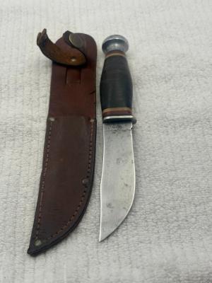 Valacut USA Vintage Fixed Blade Stacked Leather Handle Hunting Knife Rare (9)