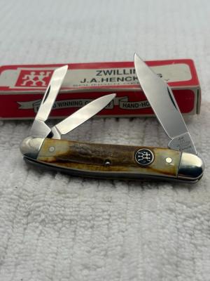 J A Henckels  Vintage 3 Blade Stag Handle Stockman Pocket Knife