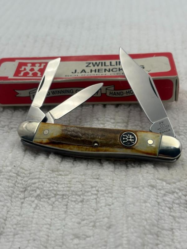 J A Henckels Vintage 3 Blade Stag Handle Stockman Pocket Knife J A Henckels Vintage 3 Blade Stag Handle Stockman Pocket Knife