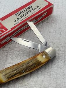 J A Henckels  Vintage 3 Blade Stag Handle Stockman Pocket Knife