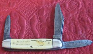 KEEN KUTTER KATTLE KNIFE 3 blades with Yellow Celluloid scales