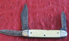 KEEN KUTTER KATTLE KNIFE 3 blades with Yellow Celluloid scales