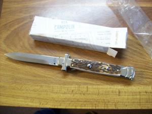 A. G. A. Campolin Maniago, Italy Maltese Cross Bayonet 9 Incher Lockback W/Genuine Stag/Antler NIB