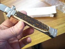 A. G. A. Campolin Maniago, Italy Maltese Cross Bayonet 9 Incher Lockback W/Genuine Stag/Antler NIB