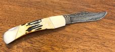 Bear & Son 505D Stag Damascus Mid Length Lock Back