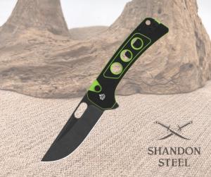 QSP Knife Unicorn Button Lock Neon G10 Handle QS156-C2 Black 14C28N Blade