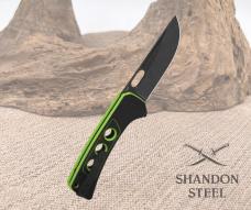 QSP Knife Unicorn Button Lock Neon G10 Handle QS156-C2 Black 14C28N Blade