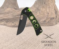 QSP Knife Unicorn Button Lock Neon G10 Handle QS156-C2 Black 14C28N Blade