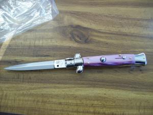 Armando Beltrame Italian 9 Inch Automatic Stiletto Swivel Bol. Dagger Rare Violet Handles UNUSED! 