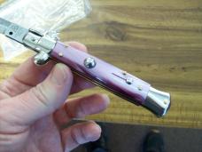 Armando Beltrame Italian 9 Inch Automatic Stiletto Swivel Bol. Dagger Rare Violet Handles UNUSED! 