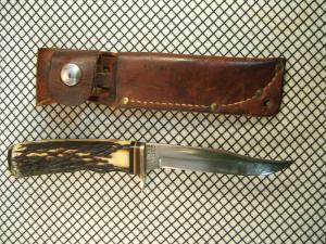 SCHRADE USA MADE VINTAGE 491 GOLD RUSH COMMORMERATIVE 49'R CARBON STEEL FIXED BLADE KNIFE & SHEATH