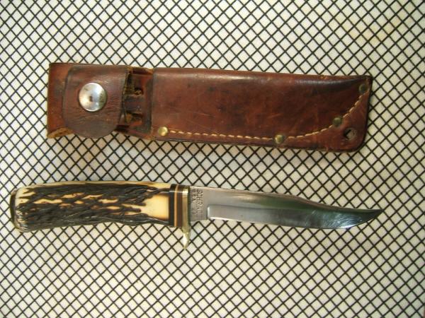 SCHRADE USA MADE VINTAGE 491 GOLD RUSH COMMORMERATIVE 49'R CARBON STEEL FIXED BLADE KNIFE & SHEATH SCHRADE USA MADE VINTAGE 491 GOLD RUSH COMMORMERATIVE 49'R CARBON STEEL FIXED BLADE KNIFE & SHEATH