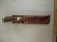SCHRADE USA MADE VINTAGE 491 GOLD RUSH COMMORMERATIVE 49'R CARBON STEEL FIXED BLADE KNIFE & SHEATH