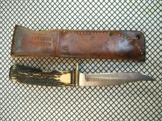 SCHRADE USA MADE VINTAGE 491 GOLD RUSH COMMORMERATIVE 49'R CARBON STEEL FIXED BLADE KNIFE & SHEATH