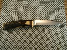 SCHRADE USA MADE VINTAGE 491 GOLD RUSH COMMORMERATIVE 49'R CARBON STEEL FIXED BLADE KNIFE & SHEATH
