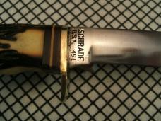 SCHRADE USA MADE VINTAGE 491 GOLD RUSH COMMORMERATIVE 49'R CARBON STEEL FIXED BLADE KNIFE & SHEATH