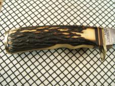 SCHRADE USA MADE VINTAGE 491 GOLD RUSH COMMORMERATIVE 49'R CARBON STEEL FIXED BLADE KNIFE & SHEATH