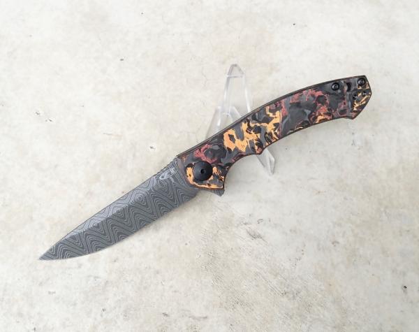 Zero Tolerance 0450CFDAMS Flipper Knife Orange & Red Marbled Multi Carbon Fiber Damascus Blade - New Zero Tolerance 0450CFDAMS Flipper Knife Orange & Red Marbled Multi Carbon Fiber Damascus Blade - New