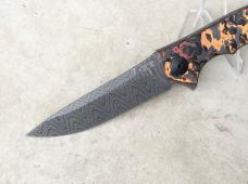 Zero Tolerance 0450CFDAMS Flipper Knife Orange & Red Marbled Multi Carbon Fiber Damascus Blade - New