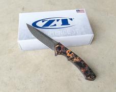 Zero Tolerance 0450CFDAMS Flipper Knife Orange & Red Marbled Multi Carbon Fiber Damascus Blade - New