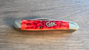 CASE Peanut Silver Script Dark Red