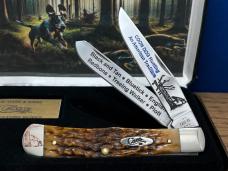 Case XX USA Coon Dog Hunting An American Tradition #010 Peach Seed Jig AmberBone Trapper/Display NEW
