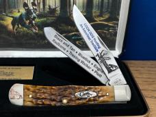 Case XX USA Coon Dog Hunting An American Tradition #010 Peach Seed Jig AmberBone Trapper/Display NEW