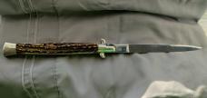 Excellent Vintage 13" Transitional Switchblade, Knarly Stag, 5mm Backspring/Blade, D Stamped