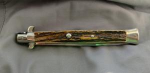 Excellent Vintage 13" Transitional Switchblade, Knarly Stag, 5mm Backspring/Blade, D Stamped