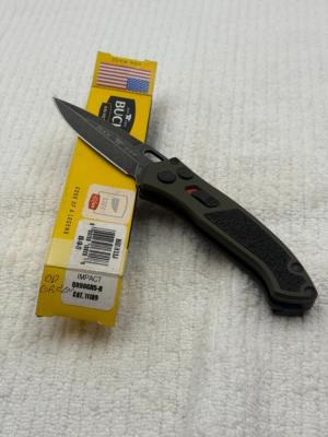 Buck Impact Push Button Auto Knife 0898GRS Sliding Safety Lock New In Box Made In USA Discontinued