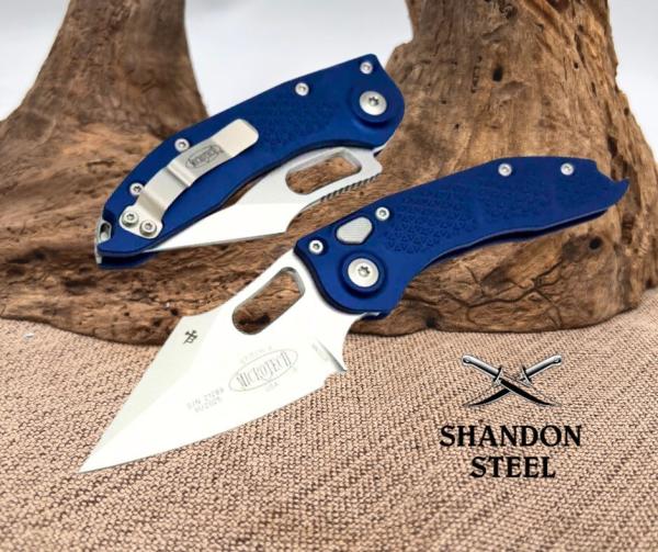Microtech Borka Stitch Single Edge Stonewash Standard w/ Navy Blue Handles 169-10NA Microtech Borka Stitch Single Edge Stonewash Standard w/ Navy Blue Handles 169-10NA