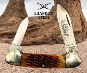 Frost Cutlery Canoe Jigged Bone Handle Pocket Knife With Canoe Etched Blade (59)