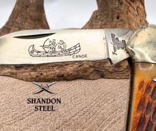 Frost Cutlery Canoe Jigged Bone Handle Pocket Knife With Canoe Etched Blade (59)