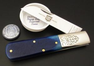 Great Eastern Cutlery #86 Boom Town Barlow Navy Blue Sawcut Bone GEC 863125SS