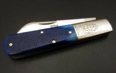 Great Eastern Cutlery #86 Boom Town Barlow Navy Blue Sawcut Bone GEC 863125SS