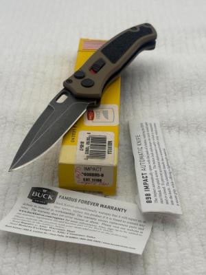 Buck Impact Push Button Auto Knife 0898BRS Sliding Safety Lock New In Box Made In USA Discontinued