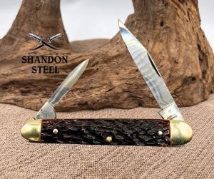 J A HENCKEL Vintage SOLINGEN 2 BLADE POCKET KNIFE-1761 Jigged Bone Handel 106