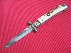 Italian MEDICI Stag Swing Guard STILETTO Switchblade Knife - New Old Stock!