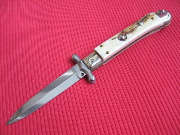Italian MEDICI Stag Swing Guard STILETTO Switchblade Knife - New Old Stock!