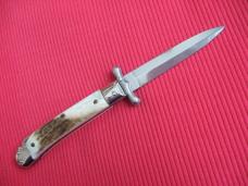 Italian MEDICI Stag Swing Guard STILETTO Switchblade Knife - New Old Stock!
