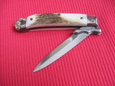Italian MEDICI Stag Swing Guard STILETTO Switchblade Knife - New Old Stock!